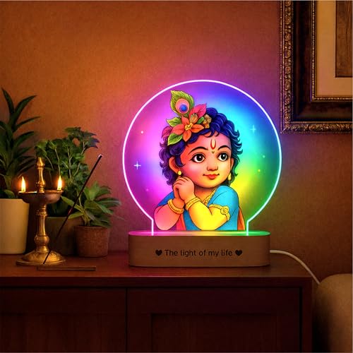 Image of ZOCI VOCI Bal Krishna LED Photo Frame Lamp with Light - Krishna Night Lamp for Pooja Room, Spiritual Home Decor, Diwali Gift, Temple Decoration, Bedside Table Lamp (RGB Smooth - (No Remote))