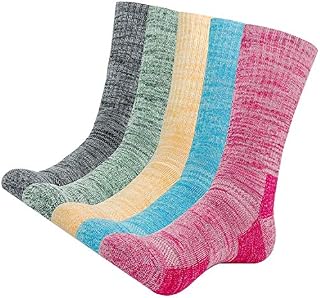 KONY Womens Cotton Full Cushioned Hiking Socks, 5 Pack Moisture Wicking Outdoor Trekking