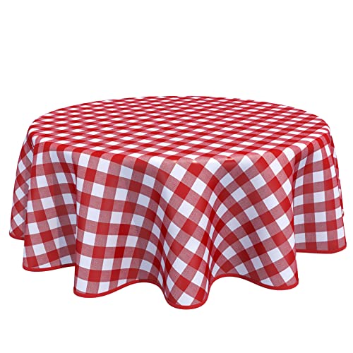 Home Direct Nappe de table ronde en PVC facile à nettoyer - Motif carreaux vichy - 160 cm - Rouge