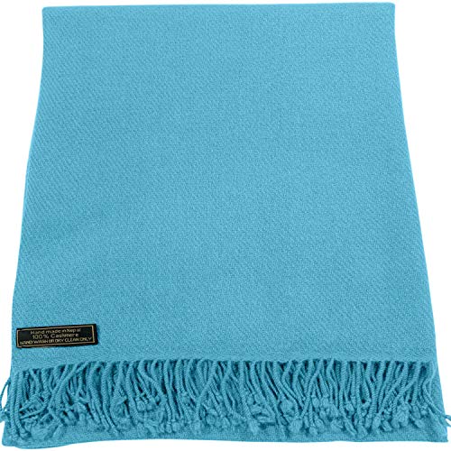 CJ Apparel Turquoise 100% Cashmere Shawl Pashmina Scarf Wrap Stole Head Wrap Hand Made in Nepal New2