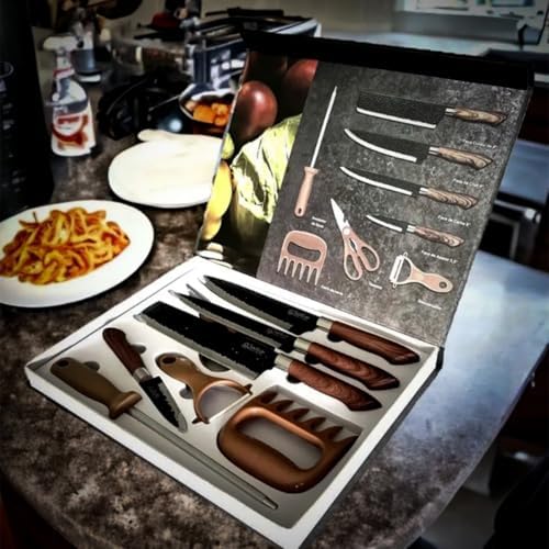 Kit Churrasco Madeirado, Conjunto 8 Peças, Facas Gourmet, Corte N...