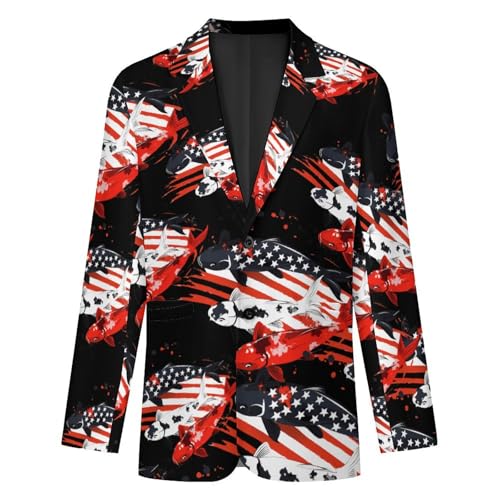 Japanese Fish USA Flag Mens Casual Blazer Button Suit Jacket Lightweight Sport Coat for Work Business4
