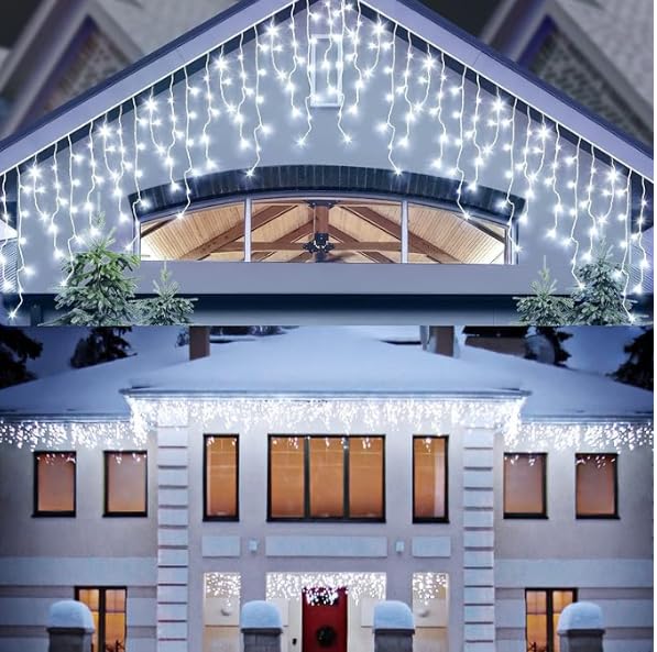GlobaLink kaltweiße Eisregen Vorhanglichter 20 Meter mit 800 LEDs, wetterfeste Lichterkette für Innen & Außen, Deko für Garten, Balkon, Weihnachten und Hochzeitsfeiern