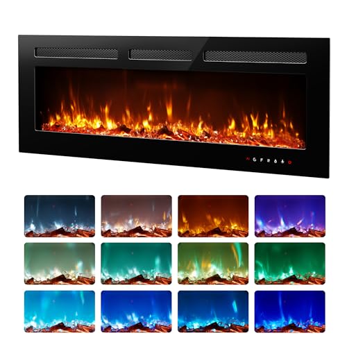 Image of EUHOMY 50 Inch Electric Fireplace Recessed Wall Mounted with Remote Control, Fireplace Heater with Adjustable Flame Color, Linear Fireplace with Timer, Log & Crystal, 750 /1500W (2026 Upgrade)