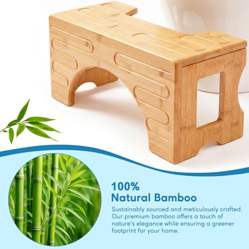 Image of Foldable Toilet Stool-Squat Stool for Bathroom,Bamboo Potty Stool for Toddler,Teens & Adults,Adjustable 7 inch & 9 inch Heights Flip Design,Compact Space-Saving Poop Stool for Small Bathroom (Natural Color)