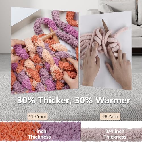Image of Cozyful Chunky Yarn for Hand Knitting - #10 Chunky Chenille Blanket Yarn, Jumbo Big Thick Chunky Yarns for Crocheting, Tie Dye Bulky Knit Yarns, 8 Skein (20 yds 8 oz Each Skein), Purple & Orange
