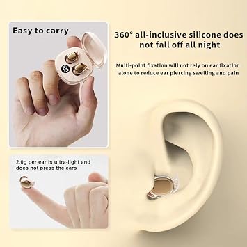 Mini Sleep Earbuds for Side Sleepers, Ultra Lightweight Wireless Bluetooth Earphones, Noise Masking for Deep Sleep, Comfortable Invisible Open Ear Design (Beige)