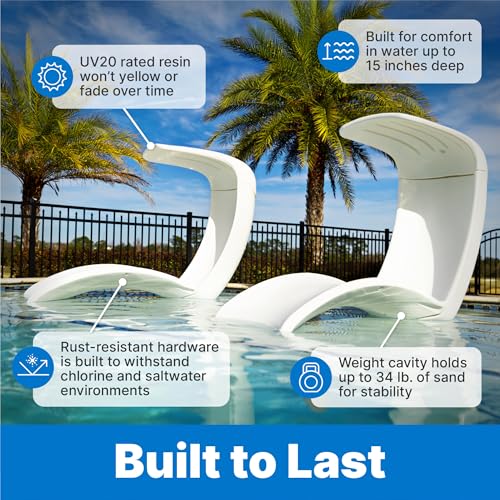 Image of Step2 Mondello Lounger with Removable Shade, Stylish Poolside Lounger, Fade-Resistant, Waterproof Patio Furniture for Sun Shelf, Use in Pools up to 15-Inches of Water, Weighted, White