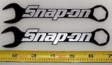 Snap On Logo over Wrenches - Silver on Black HQ Vinyl Sticker Decals! Set of 2 at 6in x 1.2in each