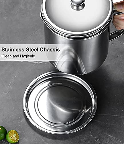 Bacon Grease Container With Strainer 1.25 L / 42 Oz Stainless Steel Cooking Oil Keeper With Lid And Easy-Grip Handle Suitable For Storing Frying Oil And Cooking Grease #TOP4