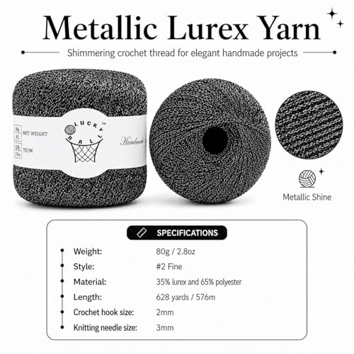 Image of 80g Sparkle Silver Lurex Thread Shining Yarn, Metallic Crochet Thread Yarn for Crocheting, Sparkle Metallic for Knitting Clothes, Car Charm, Keychain Charm(Black Silver)