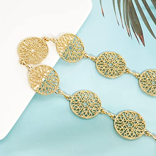 Hollow Round Decor Chain Belts For Women, Metal Waist Chain Plus Size For Her Dresses(Gold,41.3In) #TOP3