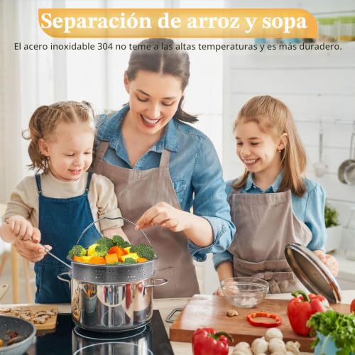 Miniatura 4 de Spetsbst Vaporera Redonda Con Mango De 20 Cm De Diámetro, Acero Inoxidable 304, Accesorio Para Ollas, Ollas A Presión, Cocer Al Vapor, Verduras, Frutas, Huevos