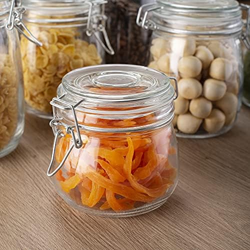 Amisglass Mason Jars Wide Mouth Canning Glass Jars Rubber Seal, with Airtight Lids, Clear Canister for Cereal, Beans, Coffee, Nuts Set of 6 (1100ML*2+1000ML*2+600ML*2) Preserve Container Jars