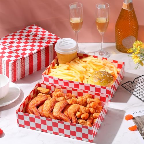 image for Norme Disposable Red Checkered Cardboard Food Tray 10.24 x 7.09 x 2.36