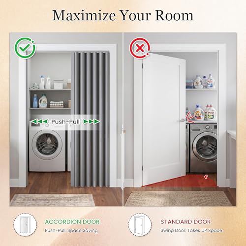 SmartStandard 36" x 80" Accordion Doors Interior, Double Walled Accordion Folding Doors for Closet, PVC Accordian Door for Doorway Bathroom Basement, Easy to Assemble, Grey by SMARTSTANDARD - Image 5