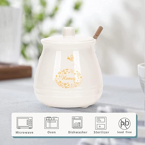 Miniatura 4 de Kosmeey Tarro de miel de cerámica con cuchara de miel de madera, maceta de miel con cuchara, tarro de miel con soporte, decoración de gran abeja,