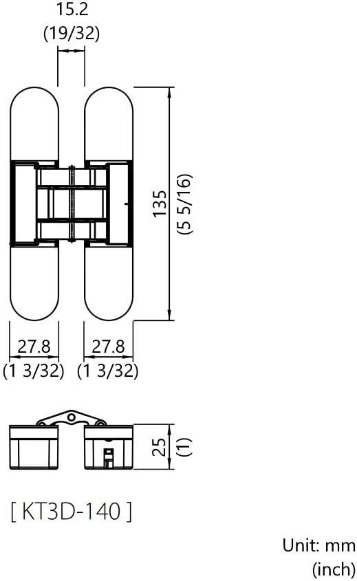 KT3D-140 Invisible Hinge, Set of Two(2), Up to 132lbs. Doors, Concealed and Streamline Door Hinge, 3-D Adjustable (Up to 132lbs) Satin Chrome