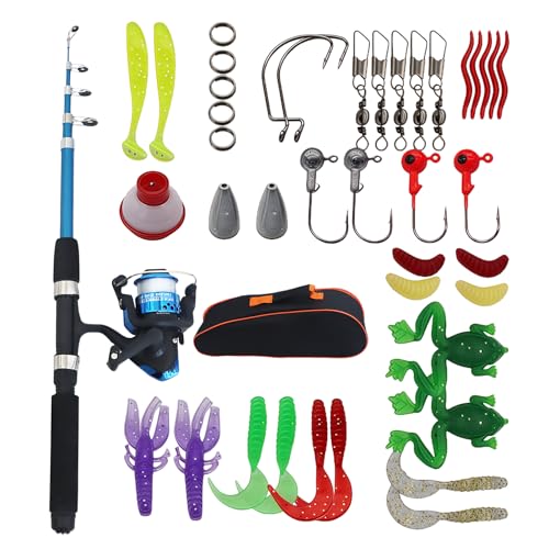 Angelset für Kinder, 1.8m Teleskop Angelrute, Angelrute Set Kinder mit Angelschnurrolle und Köder Set, Kinderangel Starter Set mit Tasche, Tragbare Kinder Angelset, Angel Zubehör