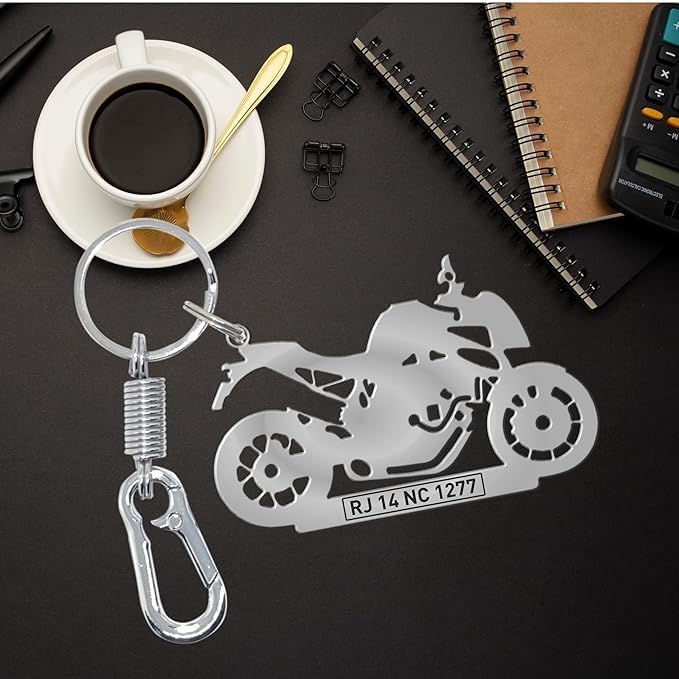 Image of Stainless Steel Premium Personalized Black Laser Engraved Bike /Scooty Keychain - Customized with Your Bike /Scooty for a Unique and Stylish