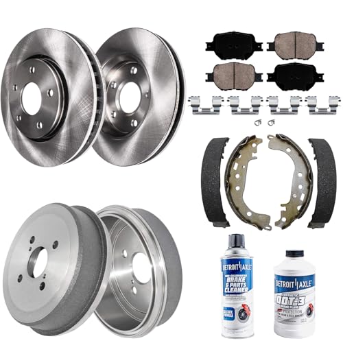 Image of Detroit Axle - Brake Kit for Rear Drum Brakes 02-05 Toyota Celica Front Disc Rotors Ceramic Pads 2002-05 Drums Semi-metallic Shoes Replacement