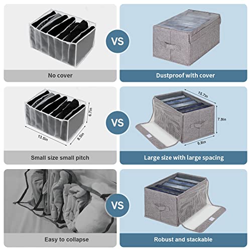 2Pcs Fabric Closet Organizers And Storage Bins With Clear Lid - Wardrobe Clothes Closet Organizer,Drawer Organizers For Clothing,Jeans Pants Sweater Underwear Organizers For Closet(5+8Grids) #TOP1