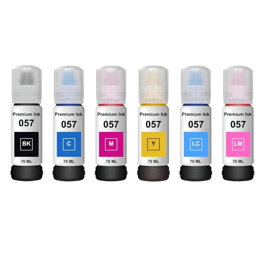 057 ink bottle full set (6 color – bk, c, m, y, lc, lm) 70ml each compatible refill ink for ink tank printers | high yield, vivid color, smooth printing
