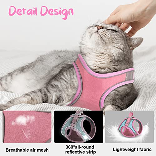 NiCoLa Harnais anti-fuite pour chat avec bande réfléchissante, harnais anti-chat et laisse, harnais souple réglable pour chats de taille moyenne et petite (rose vert, taille L) - Image 5