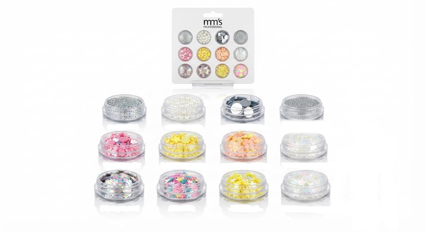 MMS Professional Nail Art Glitter Set 12 Jars | Mixed Shapes & Glitter, 12 Varieties-image-12