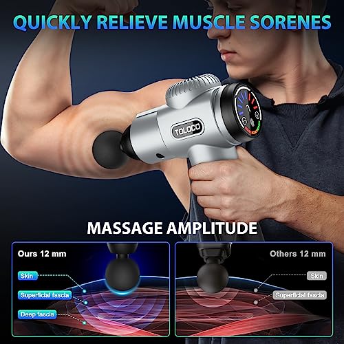 Toloco Massage Gun, Muscle Massage Gun Deep Tissue For Athletes With 10 Massage Heads, Electric Percussion Massager For Any Pain Relief, Silver #TOP5