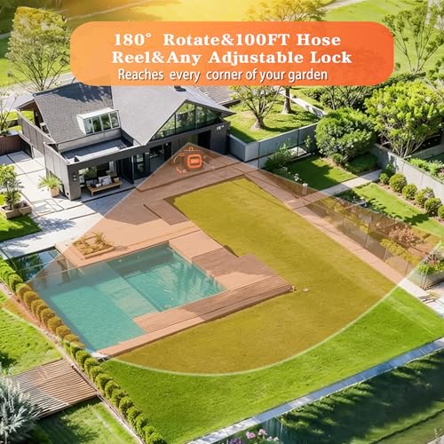 1/2 inch 100FT Retractable Garden Hose Reel, Handheld & Wall-mounted with Drainage Holes/10-Mode Spray Nozzle/Any Length Lock/180° Swivel Bracket for Watering Plants, Washing Car/Floor/Window (Orange) - Image 5