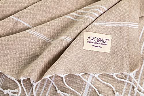 Luxurious Turkish Cotton Beach Towel Set 1 Pack - 39X71 Inches, Large & Oversized, Quick Dry & Sand-Free Travel Towels - Perfect For Pool, Beach, Travel & More - Stylish & Soft Cotton Towels Beige #TOP3