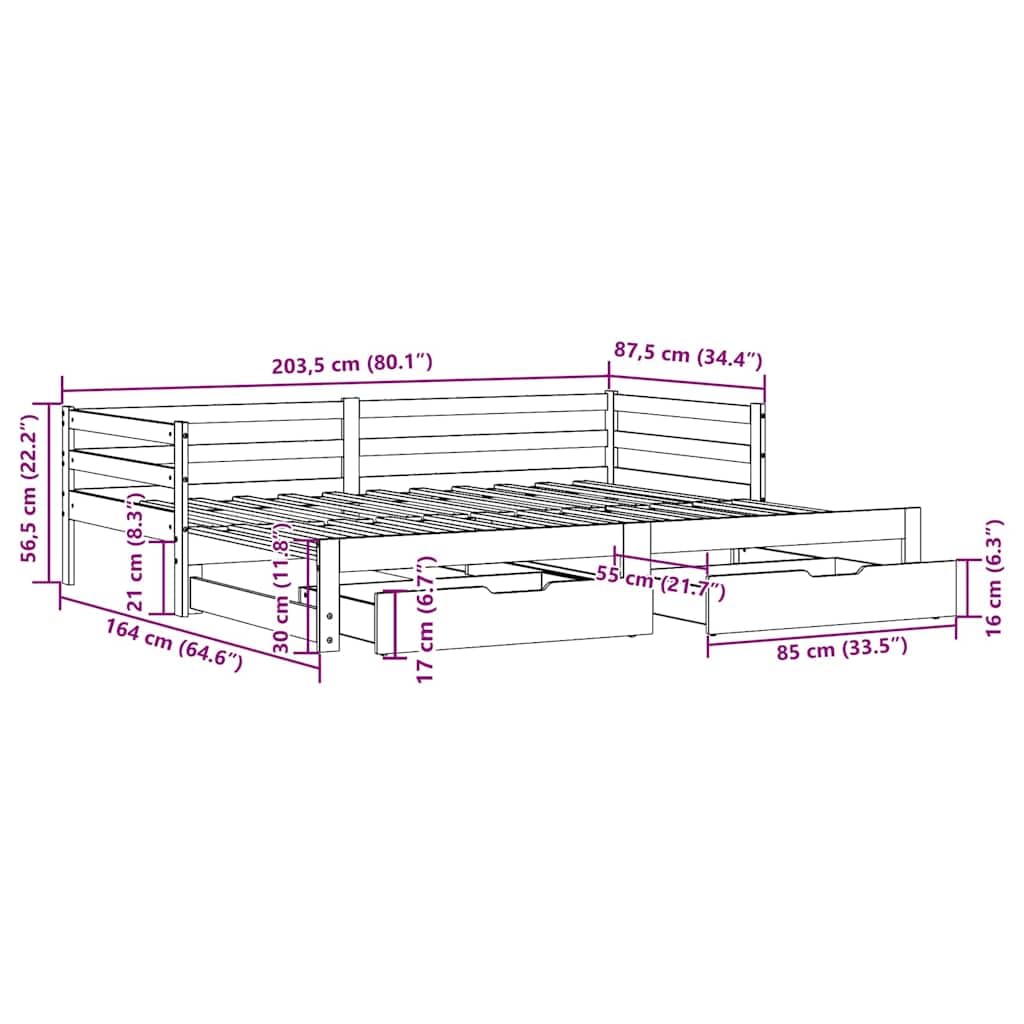 vidaXL Sofa rozsuwana z szufladami, bez materaca, białe, 80x200 cm