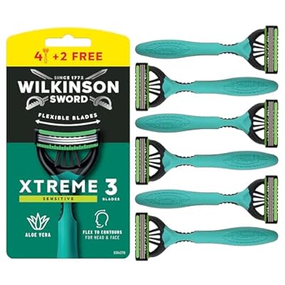 Wilkinson Sword Xtreme 3 Sensitive - Maquinillas de Afeitar Desechables con 3 Hojas Flexibles y Banda Lubricante de Aloe Vera y Vitamina E  Pack Promocional 4 + 2 Unidades