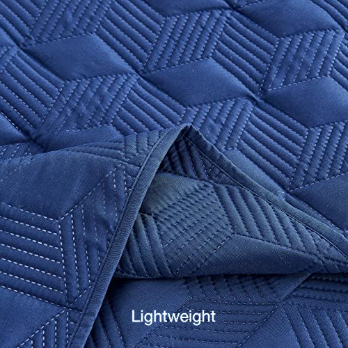 Beeweed Quilt Set Twin Size 2 Pieces, Lightweight Microfiber Diamond Pattern Bedspreads For All Season, Navy Blue Soft Summer Coverlet Set With Ultrasonic Quilting Technology (1 Quilt, 1 Pillow Shams) #TOP5
