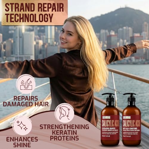 Image of Salicylic Acid Shampoo and Conditioner Set - Sulfate Free, Exfoliating Blend for Scalp - Professional Anti Itch, Deep Cleansing Formula - Build Up Removal for Women and Men - 16 Fl Oz (Set of 2)
