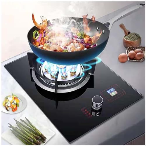 THEGA Estufa De Gas Interior - Placa De Gas Portátil De 1 Quemador, Quemador De Cocina con Función De Temporizador, Estufa De GLP para Caravana Estufa De Mesa Independiente De Vidrio Negro(NG)