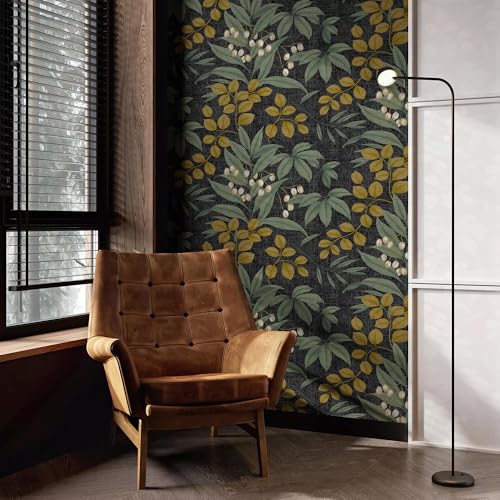 Papier peint chic floral Superfresco Easy Persephone gris anthracite et ocre