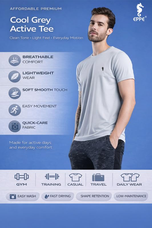 Image of EPPE Men's Round Collar T-Shirt | Regular & Dry Fit Summer Stylish Casual Tee | Polyester Half Sleeve T-Shirts for Men.