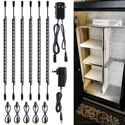TORCHSTAR LED Safe Lighting Kit 3CCT, (6) 12 Inch Linkable Light Bars, Motion Sensor, 3000K/4000K/5000K Selectable, 900LM Safe Light Kit for Gun Safe Under Cabinet Locker Closet, UL Power Adapter