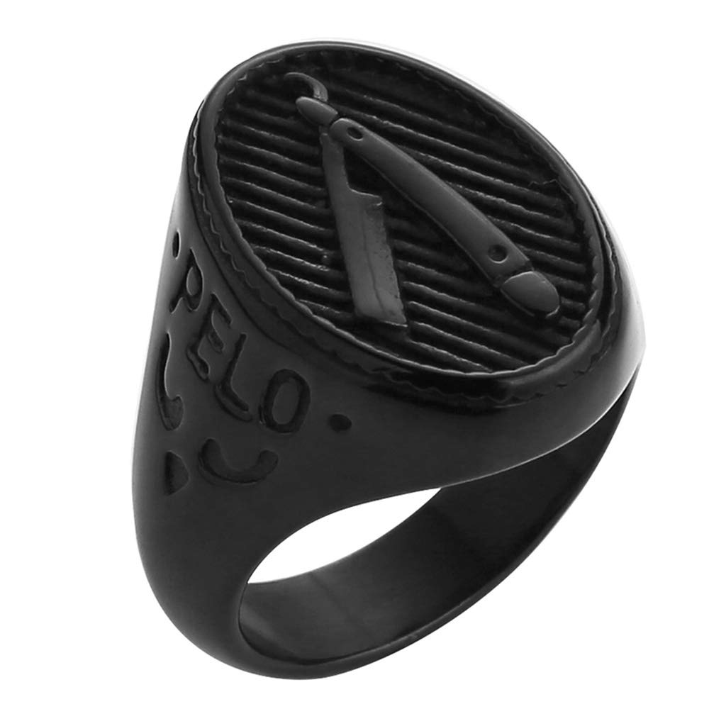 ValilyMen's Ring Pelo Barber Shaver Rings Gold/Black/Stainless Steel Professional Barber Gift Size 7-13