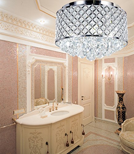 New Galaxy Lighting 4-Light Chrome Finish Round Metal Shade Crystal Chandelier Semi-Flush Mount Ceiling Fixture #TOP4