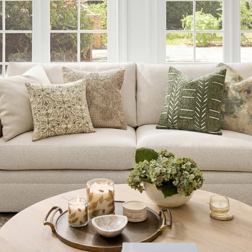 Image of Foindtower Set of 2 Decorative Chenille Jacquard Throw Pillow Covers Textured Farmhouse Vintage Cushion Cover Neutral Boho Accent Home Decor For Sofa Chair Couch Bed Living Room,18x18 Inch,Olive Green
