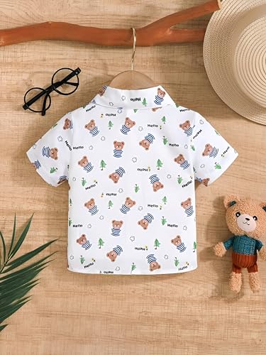 Image of Boys Short Sleeve Button Down Shirts, Plaid and Striped Pattern, Cotton Casual Tops, Pack of 2