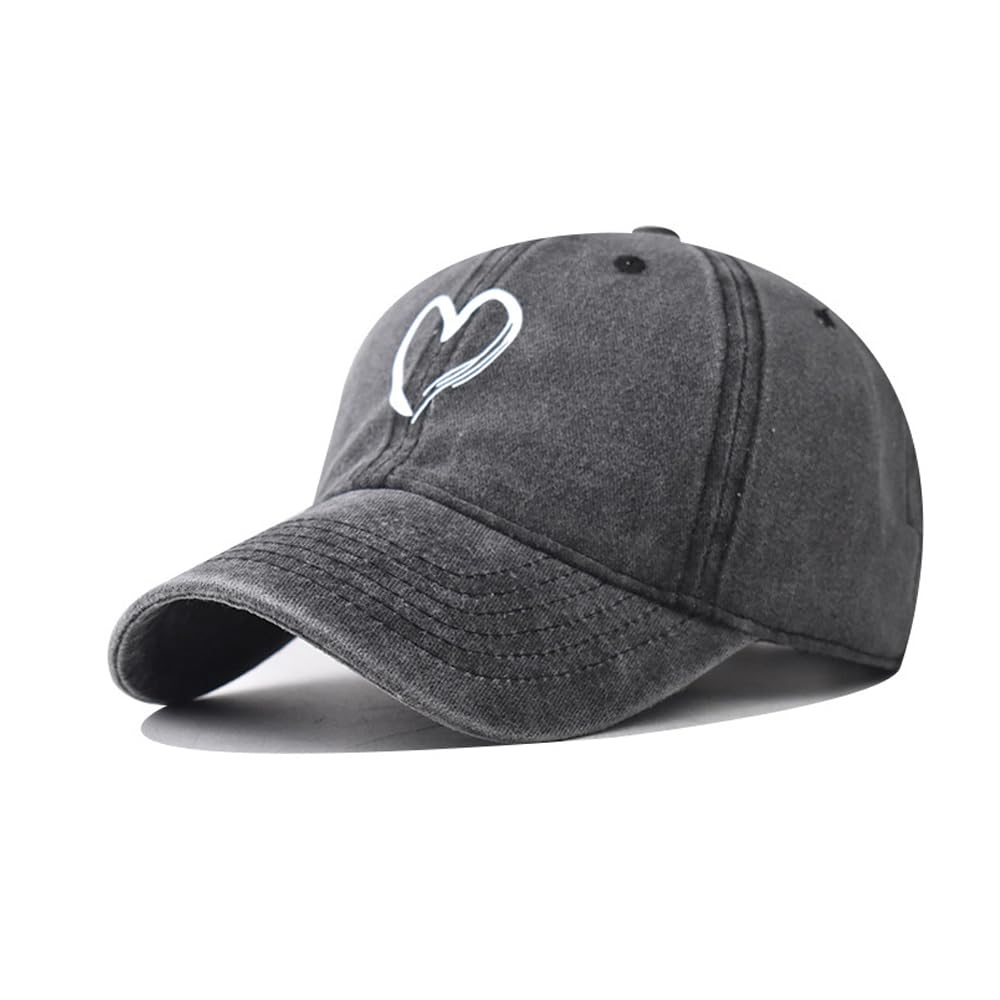 Women's Vintage Washed Baseball Cap Adjustable Cute Heart Graphic Cotton Dad Hat