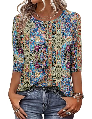 T-shirt d'été manches 3/4 femme coupe ample col rond fluide