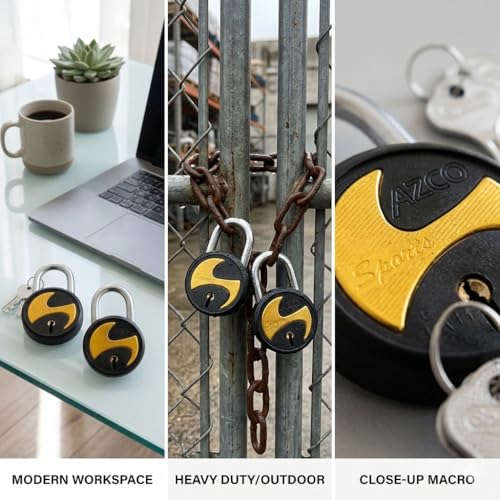 Image of Azco Round Small Size Locks 50mm 6 Keys, 7 Levers Double Locking, Lock and Key for Home Door Shutter Shop Office Main Gate Locker, Gold Black Finish, Made in India (Pack of 1)