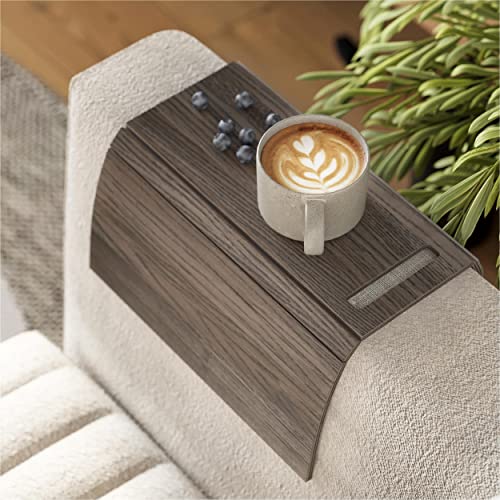 Sofa arm Tray Table Couch Bedside Wood Coaster Coffee Cup Foldable armrest Caddy end Protector Folding Living Room Furniture mat tv Chair Tables Trays with Phone Holder (Color 4.Blue-Grey)
