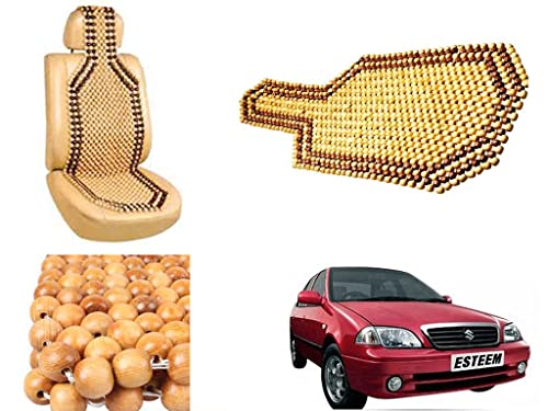 Image of Car Bead Seat Wooden Beads Cushion Cover Pad for Maruti Suzuki Esteem, Acupressure Sitting Seat Cover | Cream Color - Pack of 1