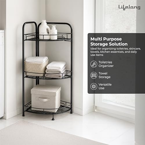 Image of Lifelong 3-Tier Corner Shelf Rack for Kitchen, Bathroom & Living Room | Multipurpose Storage Organizer Stand for Jars,Bottles & Plants|Durable Metal Frame,Space-Saving Corner Design, Anti-Rust Finish
